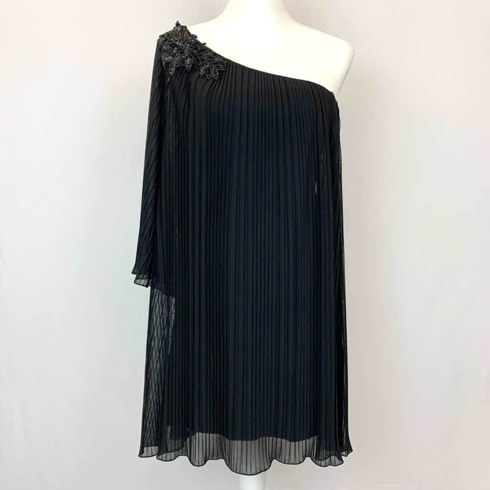 Bisou Bisou pleated one shoulder black dress